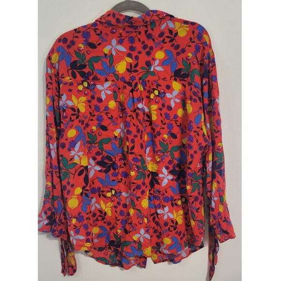 Maeve Anthropologie Shirt Size 18W Blithe Button Down Red Fruit Floral Challis - Picture 7 of 12